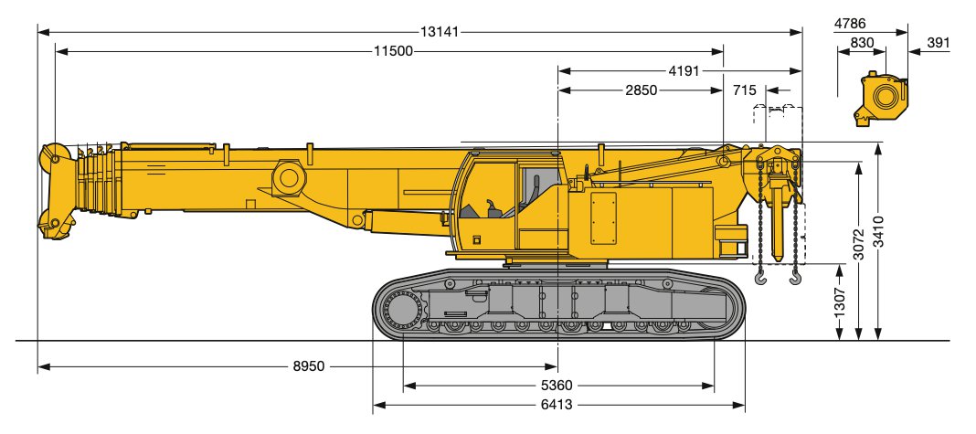 Гусеничный кран Liebherr LTR 1100 - 100 тонн - Габаритные характеристики