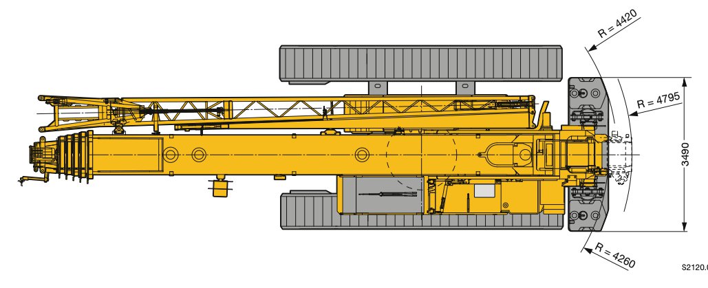 Гусеничный кран Liebherr LTR 1100 - 100 тонн - Габаритные характеристики